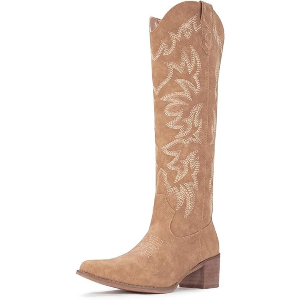 IUV Womens Size 9.5 Brown Faux Leather Knee Length 2" Heel Western Cowboy Boots